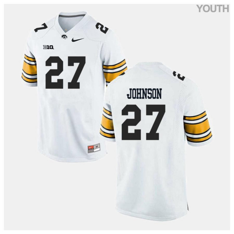 Youth Iowa Hawkeyes NCAA #27 Jack Johnson White Authentic Nike Alumni Stitched College Football Jersey MD34S84AR